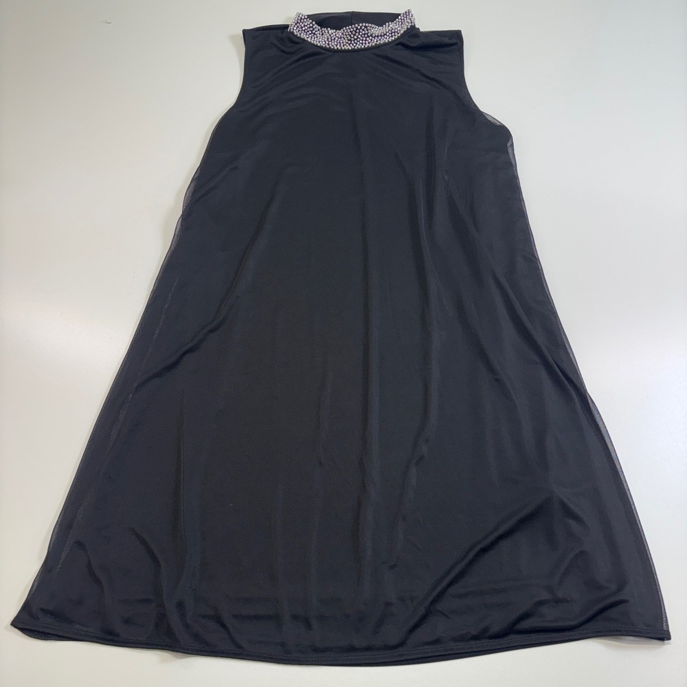 Tiana B Black Beaded Pearl Neck Shift Dress 2X Sleeveless Cocktail Party Plus - Picture 4 of 10